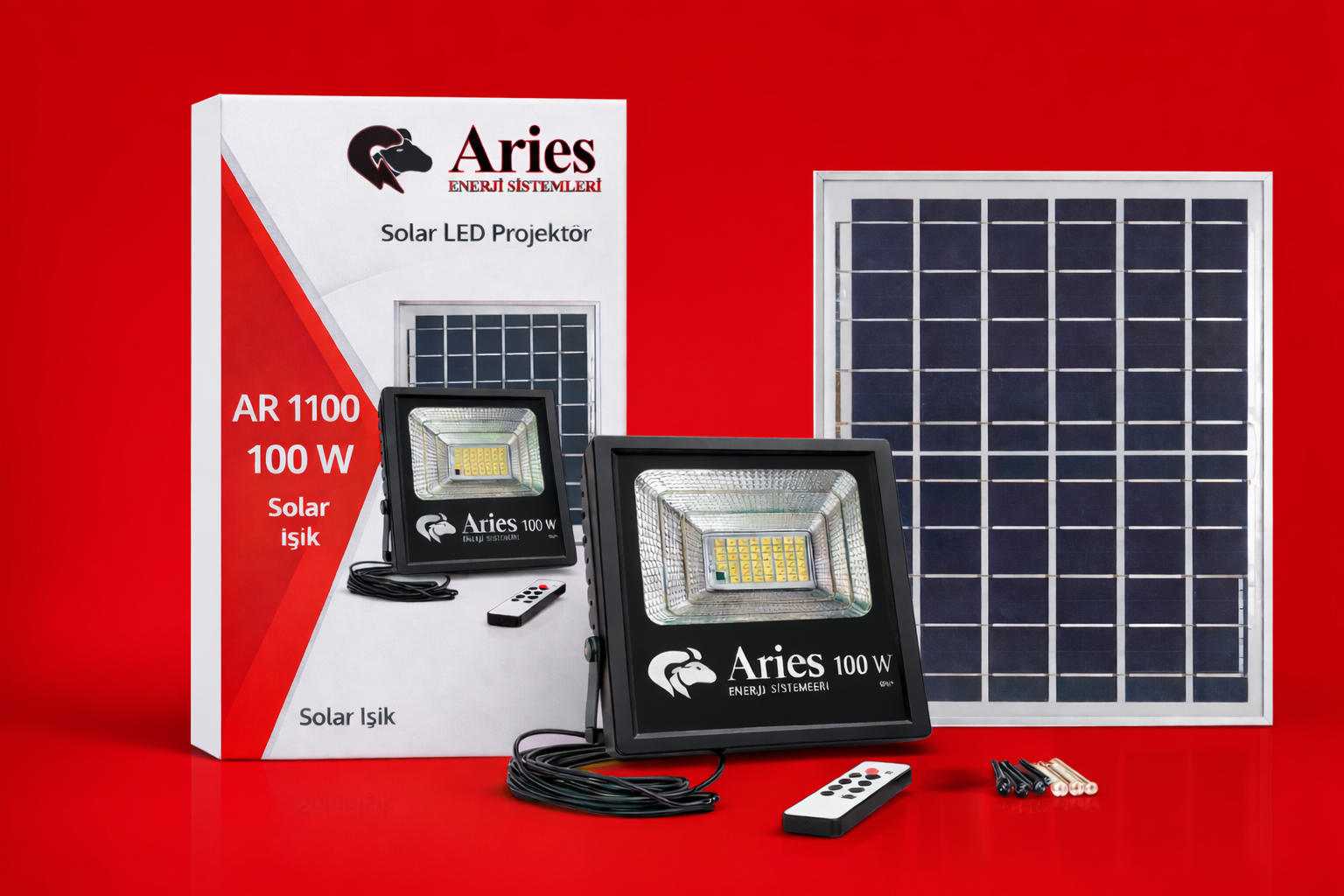 100W Güneş Enerjili Paneli Ayrı Profesyonel Projektör