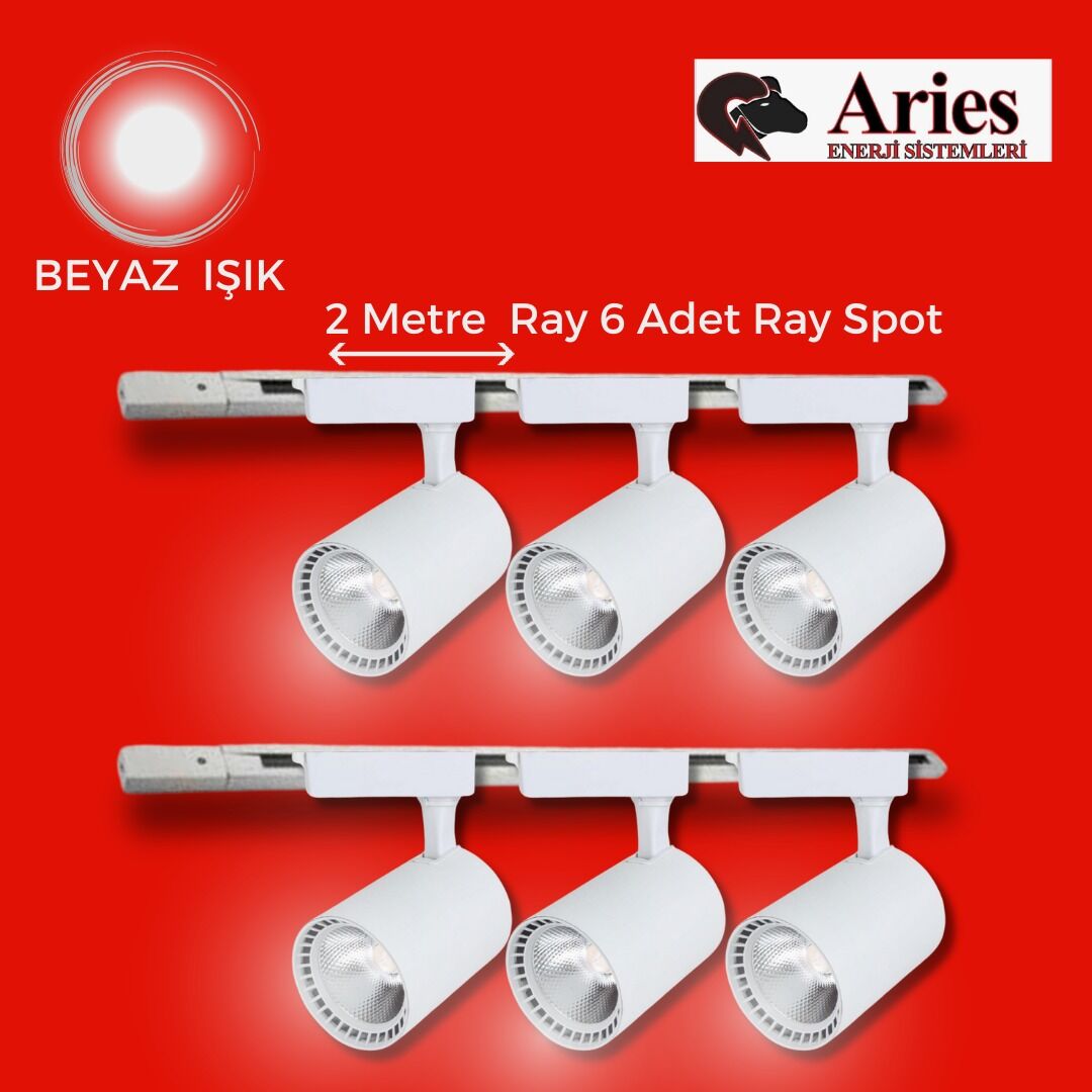 LED RAY SPOT 2 METRE RAY + 6 ADET RAY SPOT BEYAZ KASA BEYAZ IŞIK
