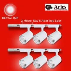 LED RAY SPOT 2 METRE RAY + 6 ADET RAY SPOT BEYAZ KASA BEYAZ IŞIK