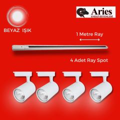 LED RAY SPOT 1 METRE RAY + 4 ADET RAY SPOT BEYAZ KASA BEYAZ IŞIK