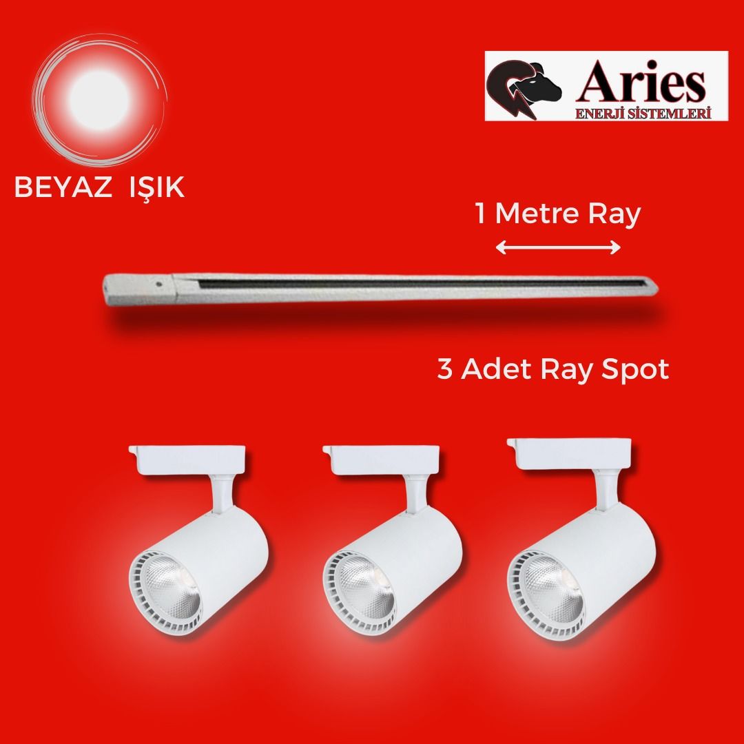 LED RAY SPOT 1 METRE RAY + 3 ADET RAY SPOT BEYAZ KASA BEYAZ IŞIK