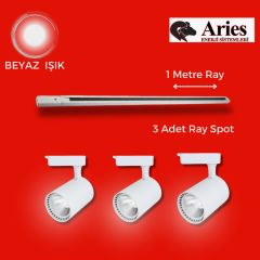 LED RAY SPOT 1 METRE RAY + 3 ADET RAY SPOT BEYAZ KASA BEYAZ IŞIK