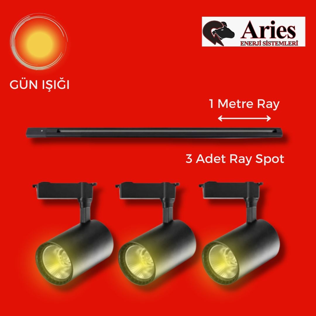 LED RAY SPOT 1 METRE RAY + 3 ADET RAY SPOT SİYAH KASA GÜN IŞIĞI