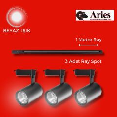 LED RAY SPOT 1 METRE RAY + 3 ADET RAY SPOT SİYAH KASA BEYAZ IŞIK