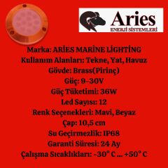 ARİES MARİN LİGHTİNG PİRİNÇ SU ALTI 12 LED AYDINLATMA