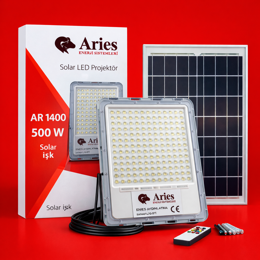 500W GÜNEŞ ENERJİLİ PANELİ AYRI PROFESYONEL ARMATÜR