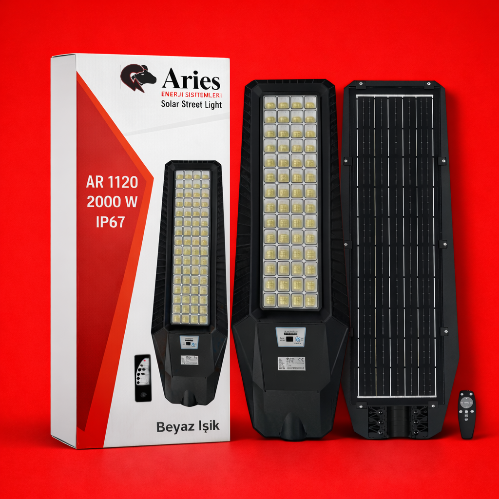 2000W Beyaz Işık Güneş Enerjili Profesyonel Sokak Aydınlatma