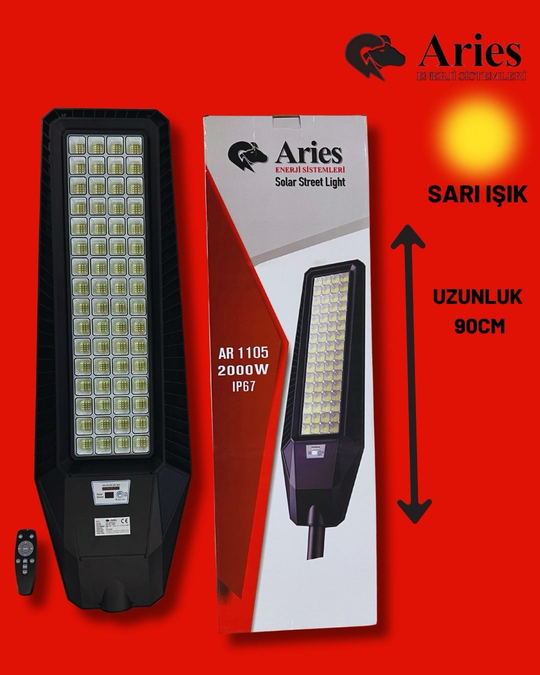 2000W Sarı Işık Güneş Enerjili Profesyonel Sokak Aydınlatma