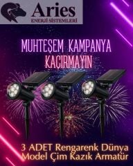 3 ADET 75W RENGARENK  PROFESYONEL  DÜNYA MODEL  GÜNEŞ ENERJİLİ ÇİM KAZIK ARMATÜR