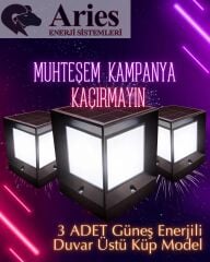 3 ADET 100W DUVAR ÜSTÜ PROFESYONEL  KÜP MODEL GÜNEŞ ENERJİLİ ARMATÜR