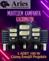 3 ADET 100W PROFESYONEL GÜNEŞ ENERJİLİ ARMATÜR