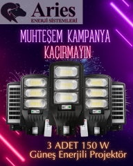 3 ADET 150W PROFESYONEL GÜNEŞ ENERJİLİ ARMATÜR